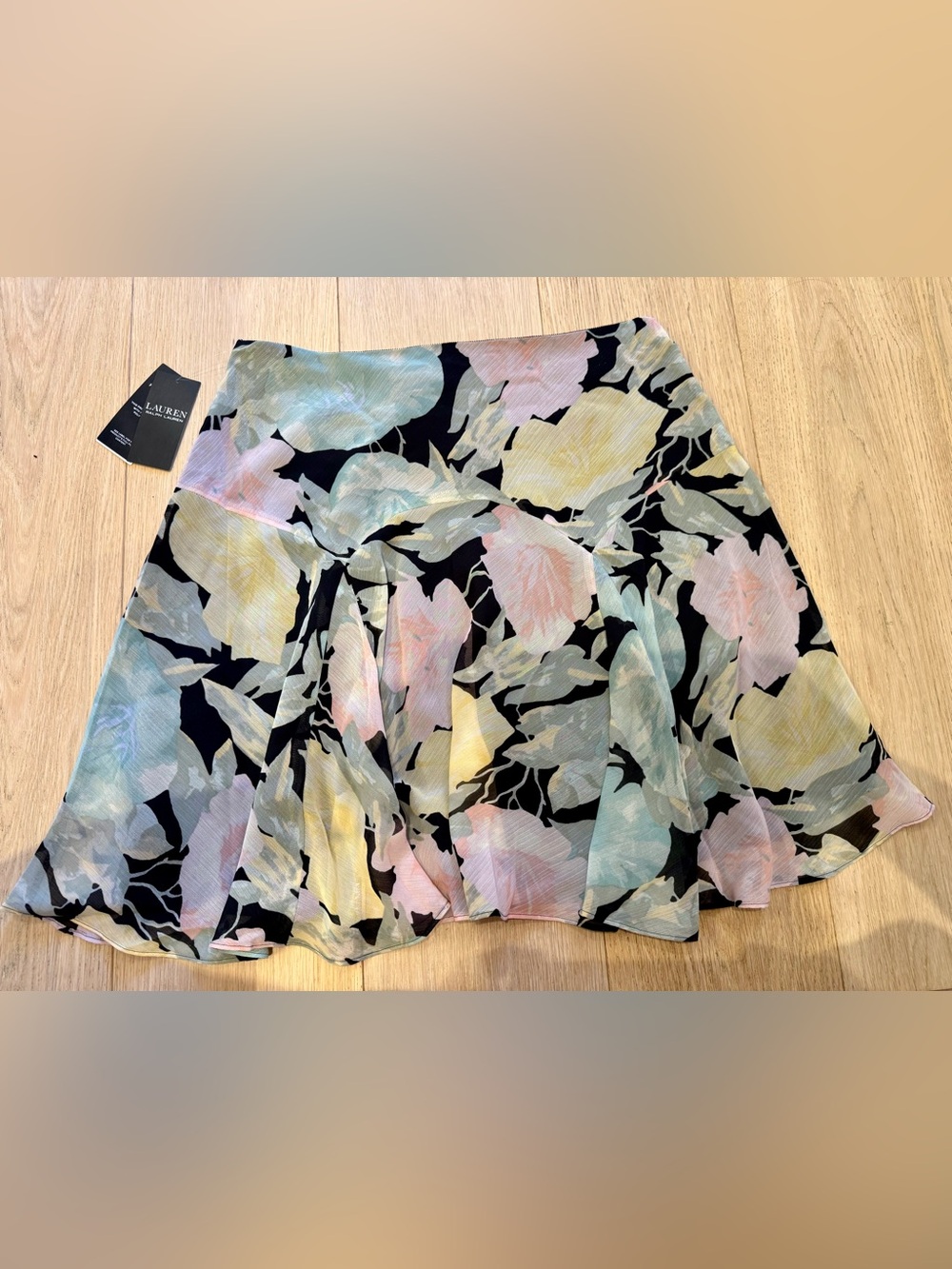 Ralph Lauren Floral Skirt Medium Tagged 10 Pastel A-Line Designer Luxury Summer - Picture 6 of 7